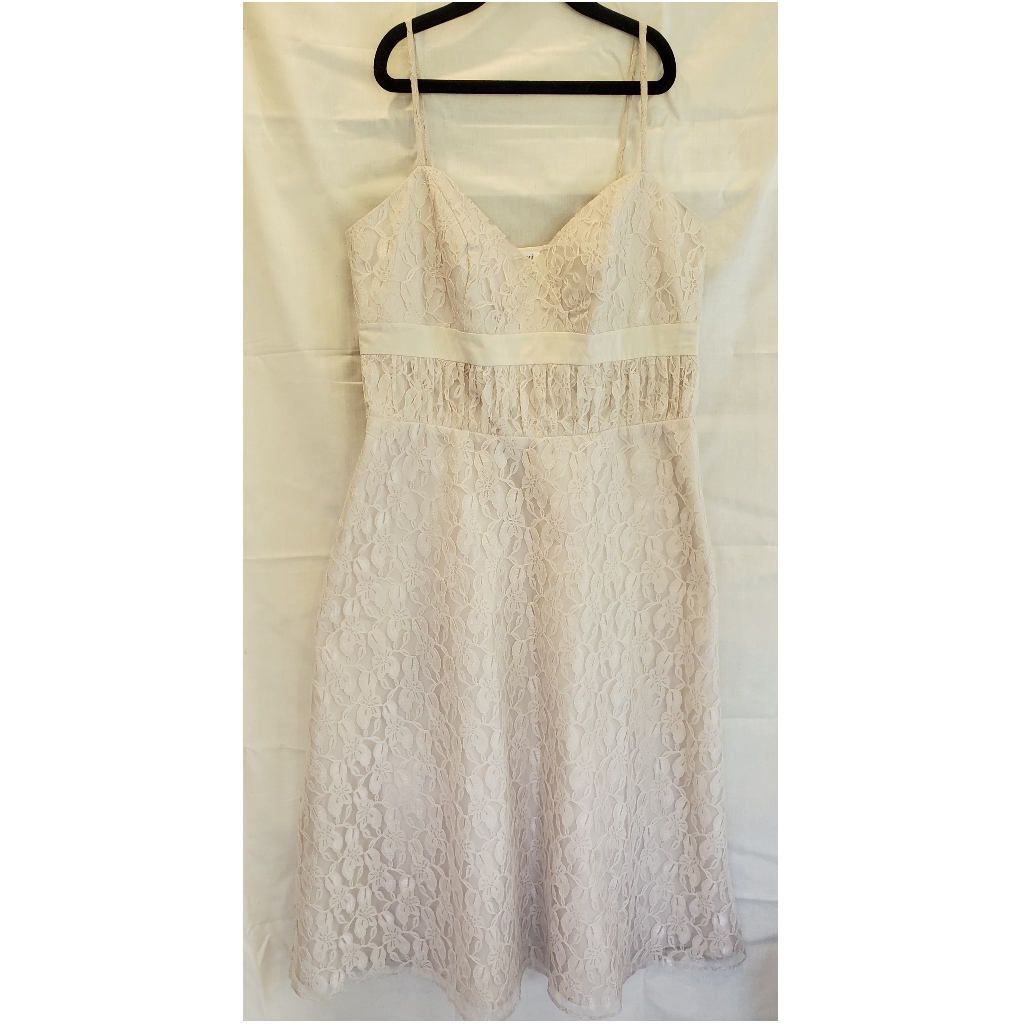 Taupe Cream Lace And Satin Spaghetti Strap Dress